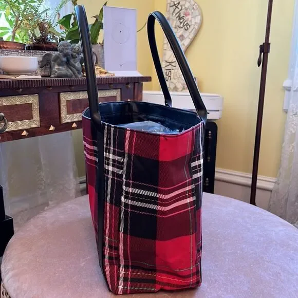 NWT Victorias Secret Red Black Novacheck Large Tote Bag - Picture 6 of 13
